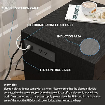 Auromie Nightstand with Charging Station and LED Lights, Concealment Furniture - Image 7