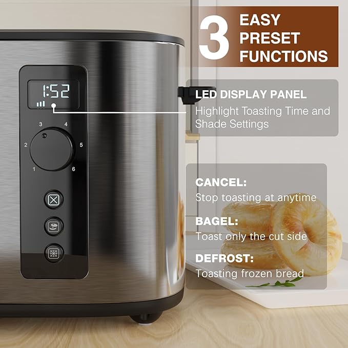 Toaster 4 Slice with Countdown Timer, Extra Wide Slots - Image 4