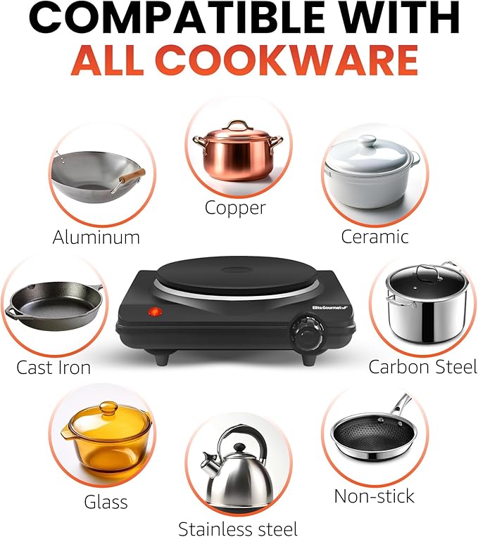 Elite Gourmet ESB-301BF# Countertop Single Cast Iron Burner, 1000 Watts - Image 5
