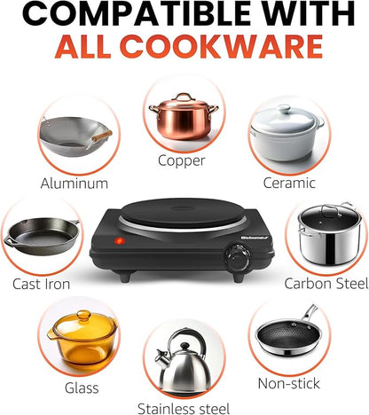 Elite Gourmet ESB-301BF# Countertop Single Cast Iron Burner, 1000 Watts - Image 5