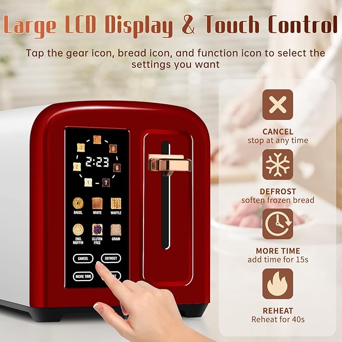 SEEDEEM Toaster 2 Slice with Touch Screen, Faster Heating Speed, 7 Shade Setting - Image 2