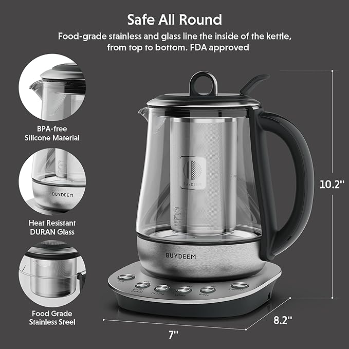 BUYDEEM K2423 Tea Maker, 316 Stainless Steel & Heat Resistant DURAN Glass - Image 2