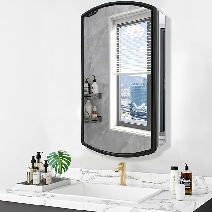 Arched 16" W x 26" H Aluminum Single-Door Bathroom Medicine Cabinet - Image 5