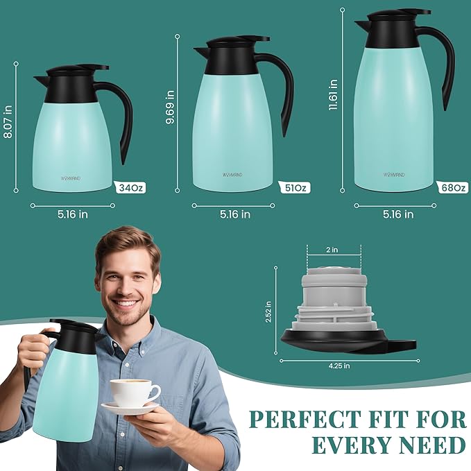 51 Oz Thermal Coffee Carafe, Stainless Steel Insulated Vacuum coffee crafts to - Image 4