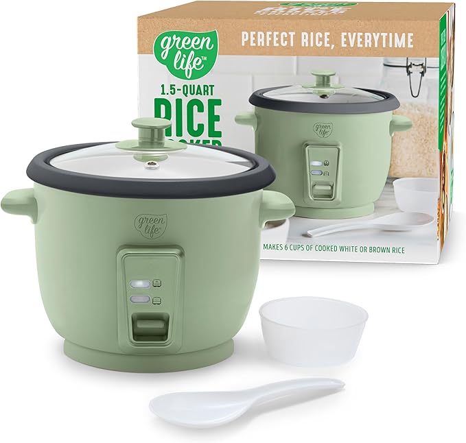 GreenLife Rice Cooker with Removable PFAS-Free Ceramic Nonstick Pot, 3-Cups by GreenLife
