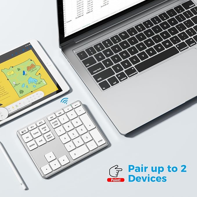 iClever KP10 Bluetooth Number Pad, Dual Device Connection, 34 Keys Ultra-Slim - Image 2