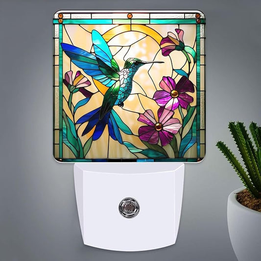 PODMemory Hummingbird Stained Glass Night Lights Plug into Wall by PODMemory