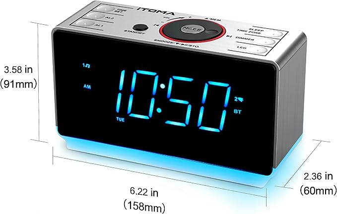 iTOMA Alarm Clock Radio with Bluetooth Speaker, FM Radio, Dual Alarm with Snooze - Image 8