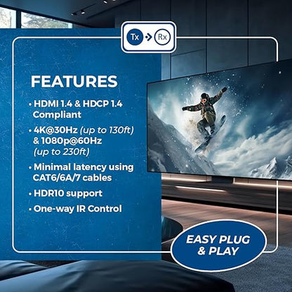 OREI HDMI Over Ethernet Extender Over Single CAT6/7 Ethernet Cable 4K@30Hz Up - Image 7