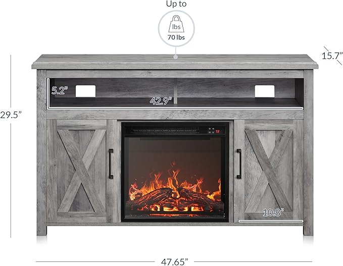 BELLEZE Modern 48" Barn Door Wood TV Stand - Image 7