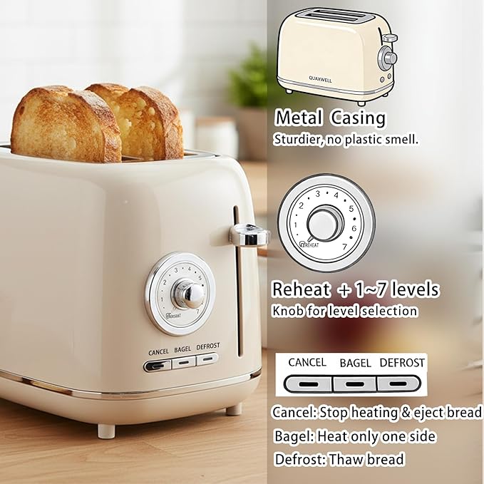 2-Slice Toaster, Wide Slots, 7 Bread Shade Settings, Stainless Steel, and - Image 3