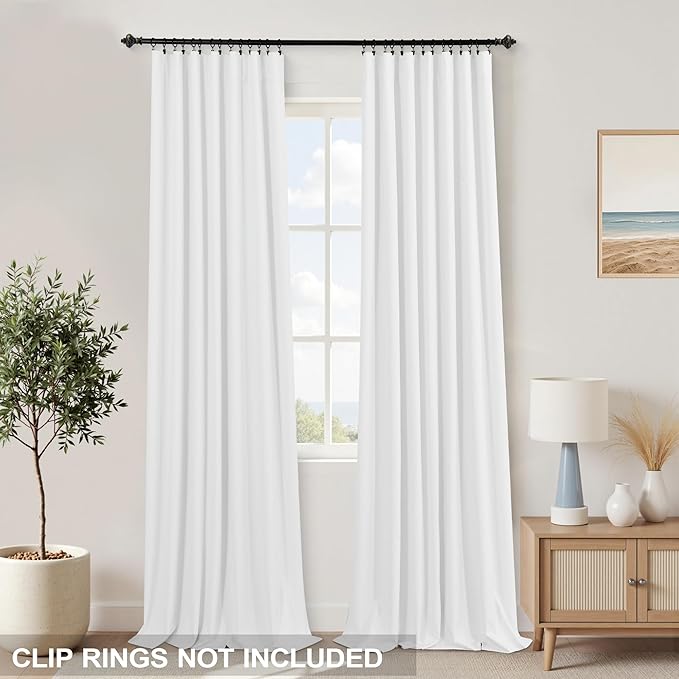 KOUFALL White Back Tab Linen Blackout Curtains 92 Inches Long - Image 3