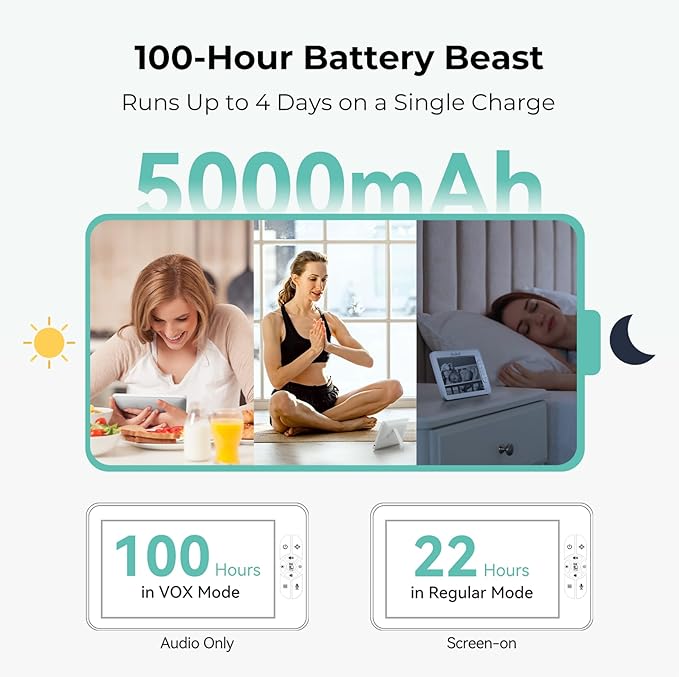 7" 1080P Full HD Split-Screen Baby Monitor, 100 Hrs 5000mAh Battery Runs 4 Days - Image 4