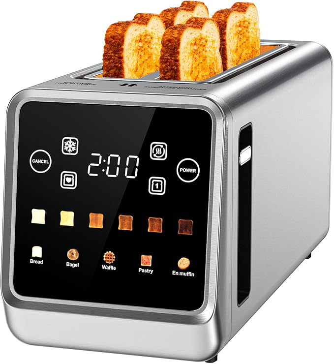 Toaster 4 Slice Long Slot with Digital Touchscreen & 1-Touch Memory by Foyoconven