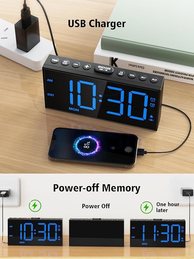 PPLEE Loud Alarm Clock with Bed Shaker, Vibrating Alarm Clock - Image 6
