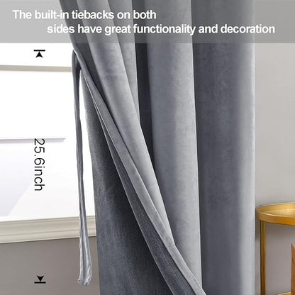 JIUZHEN Grey Velvet Curtains 63 inches Blackout Curtains - Image 3