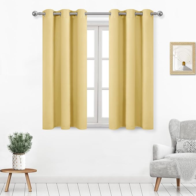 DWCN Light Yellow Blackout Curtains 45 Inches Long, Thermal Room Drakening by DWCN