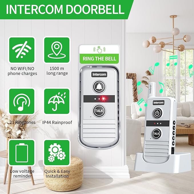 Wireless Intercom Doorbell, 4900ft Long Range Home Intercom System, Two Way - Image 7