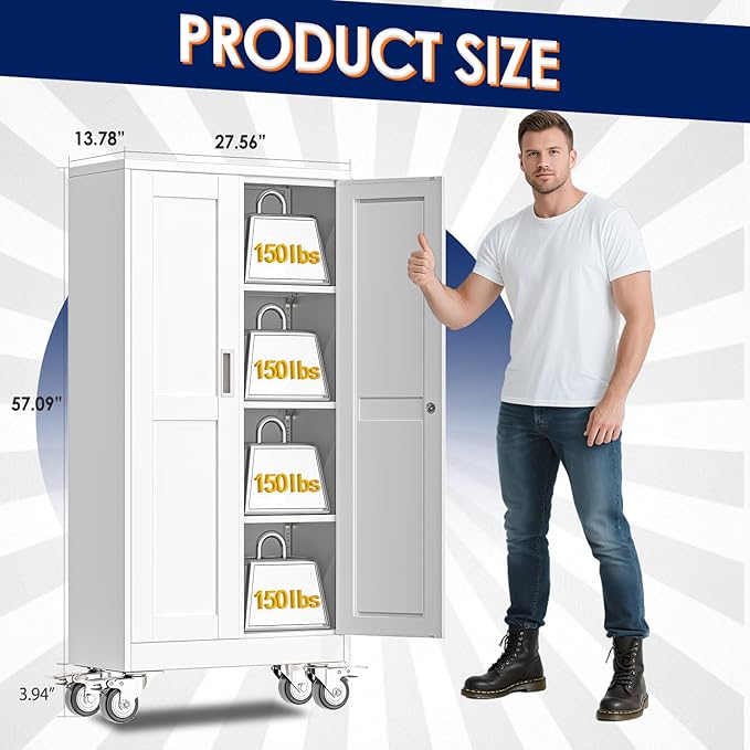 61" H Metal Garage Storage Cabinet, Rolling Tool Cabinet - Image 3