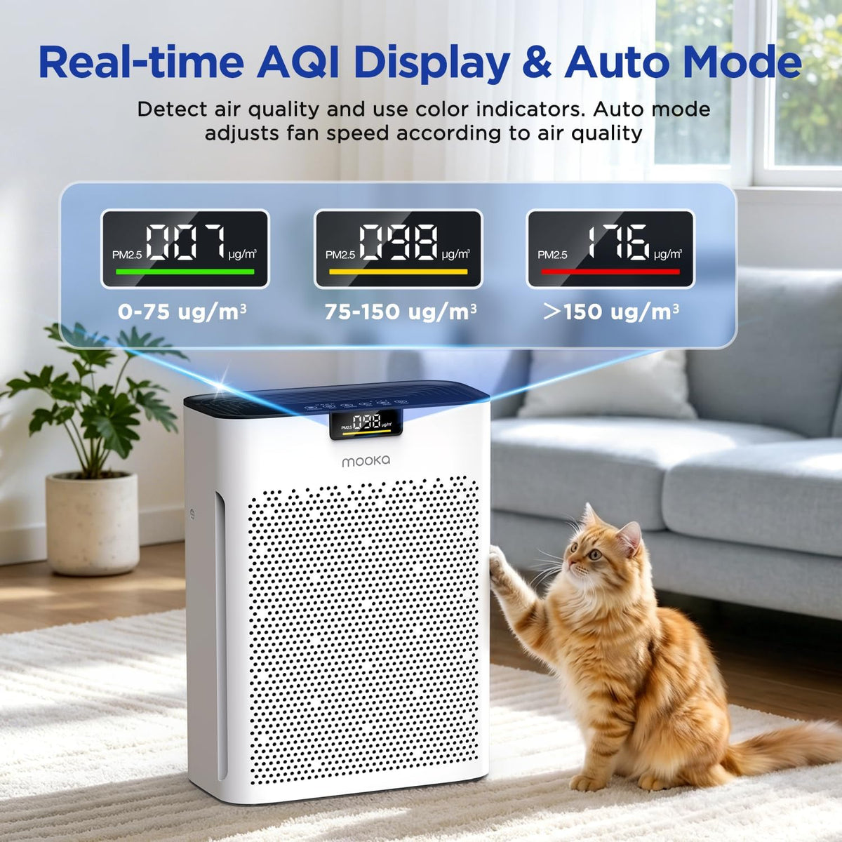mooka air purifier for home bedroom large room shown in use