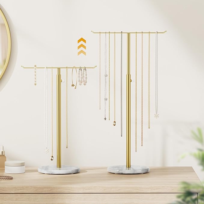 Josmimic Gold Necklace Holder Jewelry Organizer Stand – Adjustable Height T‑Bar - Image 2