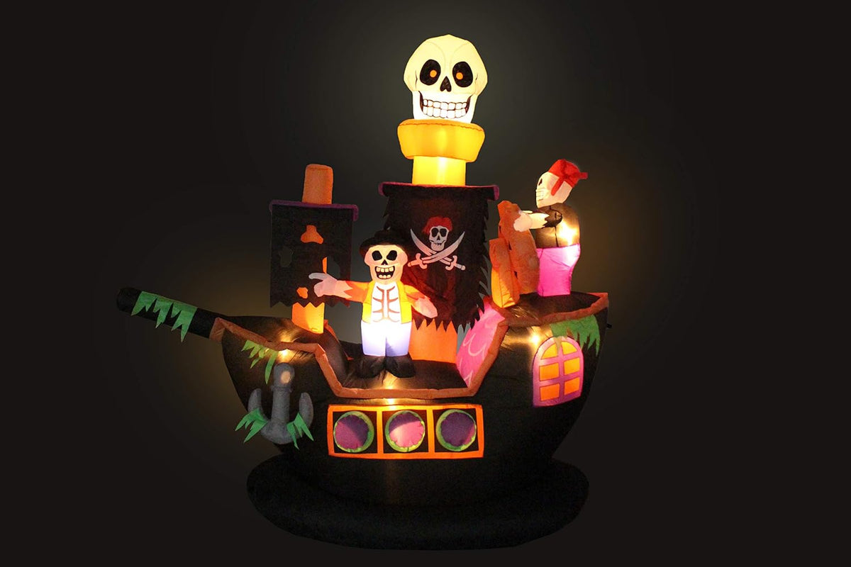 7 FT Halloween Inflatable Skeletons Ghosts on Pirate Ship