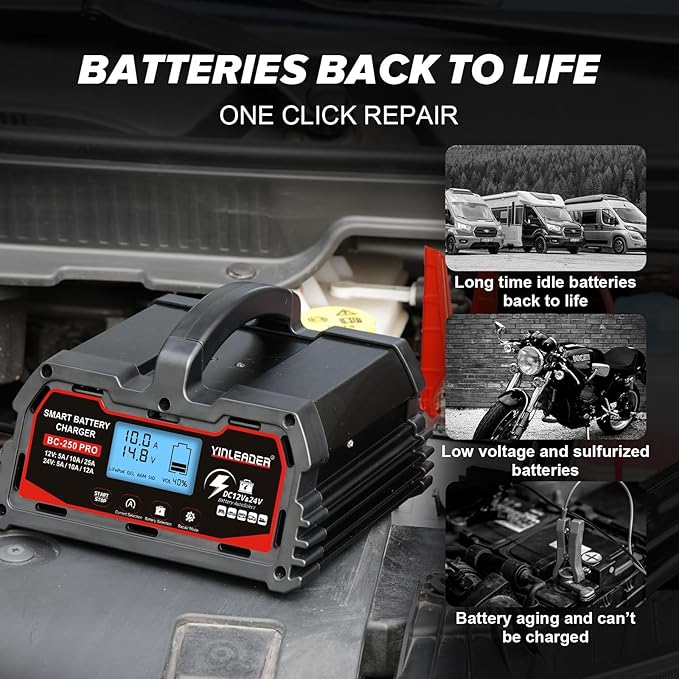 Battery Charger 25A, 12V/24V Lead Acid Smart Battery Charger, 12V LiFePO4 Car - Image 5