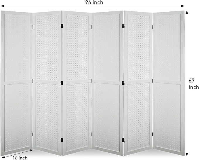 ECOMEX 6 Panel Room Divider, 5.6Ft Pegboard Display Wooden Room Divider Folding - Image 6