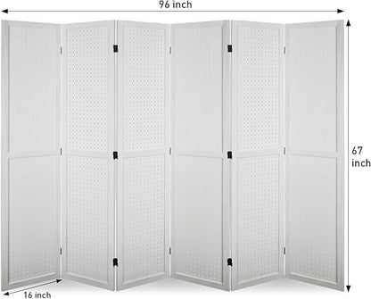 ECOMEX 6 Panel Room Divider, 5.6Ft Pegboard Display Wooden Room Divider Folding - Image 6