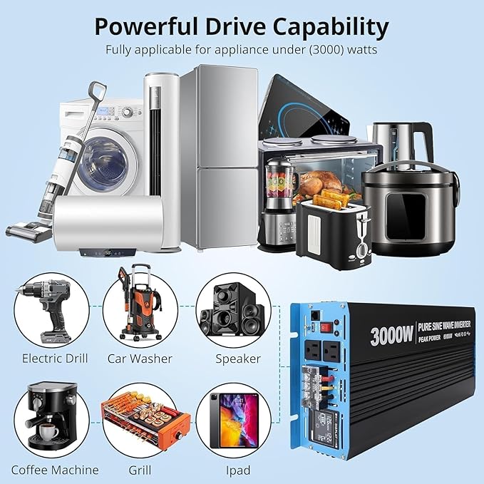 3000W Pure Sine Wave Inverter 1 USB Port 5v/2.4a, LCD Display&Remote Controller - Image 5