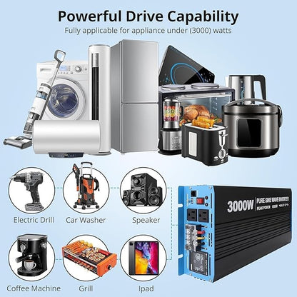3000W Pure Sine Wave Inverter 1 USB Port 5v/2.4a, LCD Display&Remote Controller - Image 5