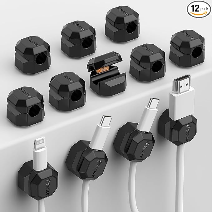 12 Pack Rotatable Cable Clips, Spring Cord Organizer Desk Cable Management Cord by Yocice