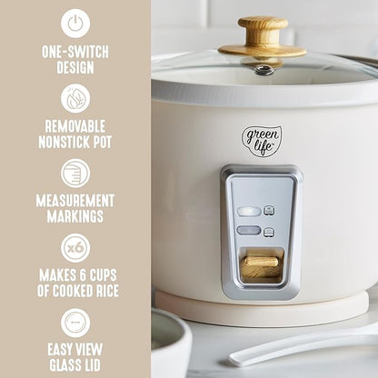 GreenLife Rice Cooker with Removable PFAS-Free Ceramic Nonstick Pot, 3-Cups - Image 4