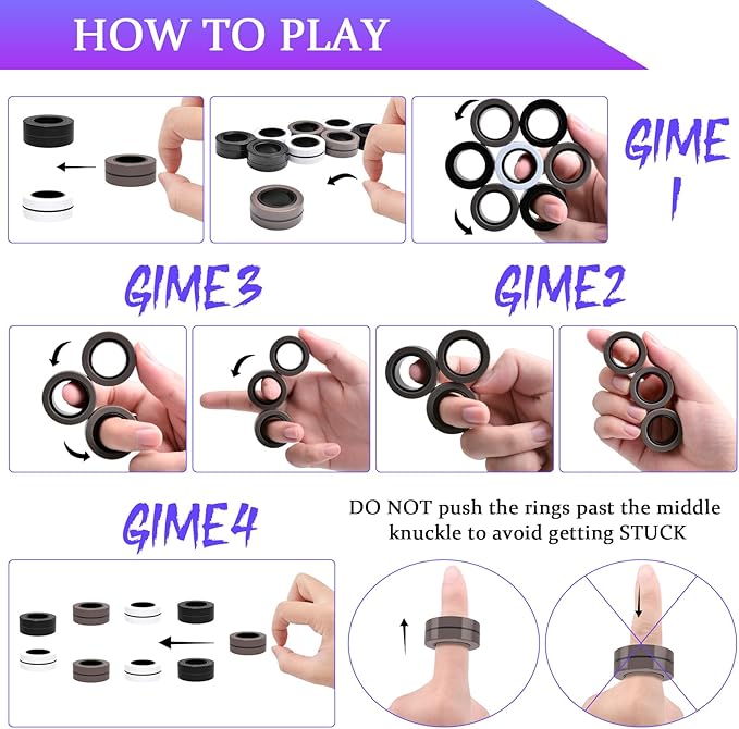 Cevioce 9 PCS Magnetic Ring Fidget Toys Set, ADHD Anxiety Magnetic Finger - Image 5
