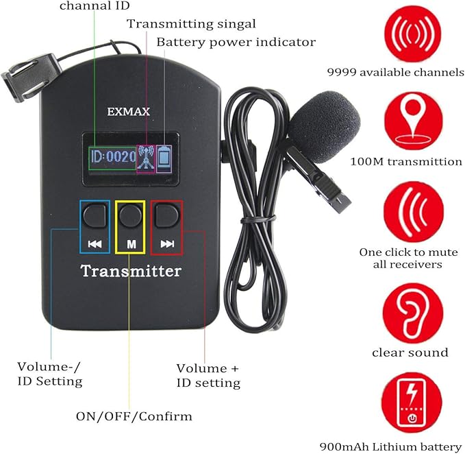 EXMAX® EXD-6824 Handfree 2.4G Wireless Tour Guide System 9999 Channels - Image 8
