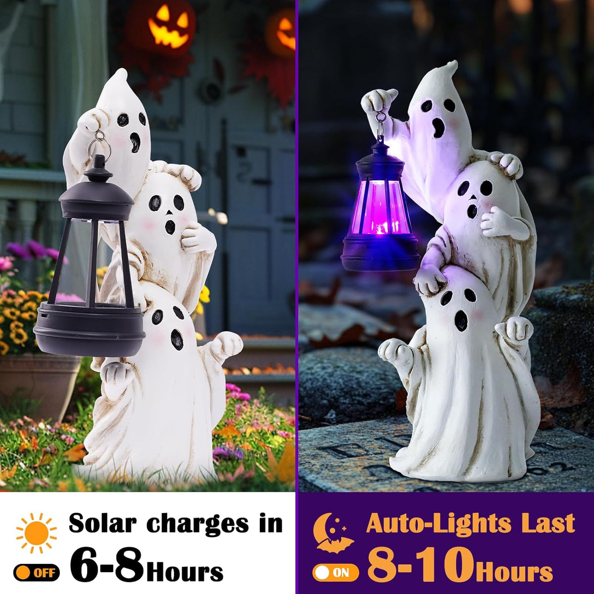 twinbling Triple Ghosts Halloween Decorations Outdoor with Solar Lantern,Cute...