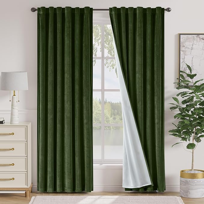 Lazzzy Green Velvet Curtains 84 Inch Long Blackout Thermal Insulated Room by Lazzzy