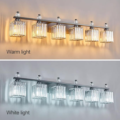 FDPBY Vanity Lights 6-Light Modern Crystal Vanity Light Sand Black Bathroom - Image 2
