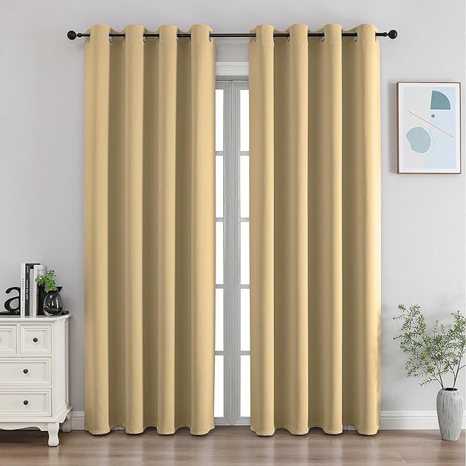 CUCRAF Beige Blackout Curtains 108 Inches Long, Thermal Insulated Noise by CUCRAF