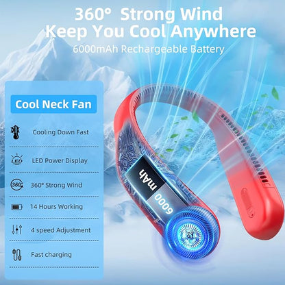 Portable Neck Fan, Hands Free Personal Wearable Bladeless Fan, 6000mAh USB - Image 7