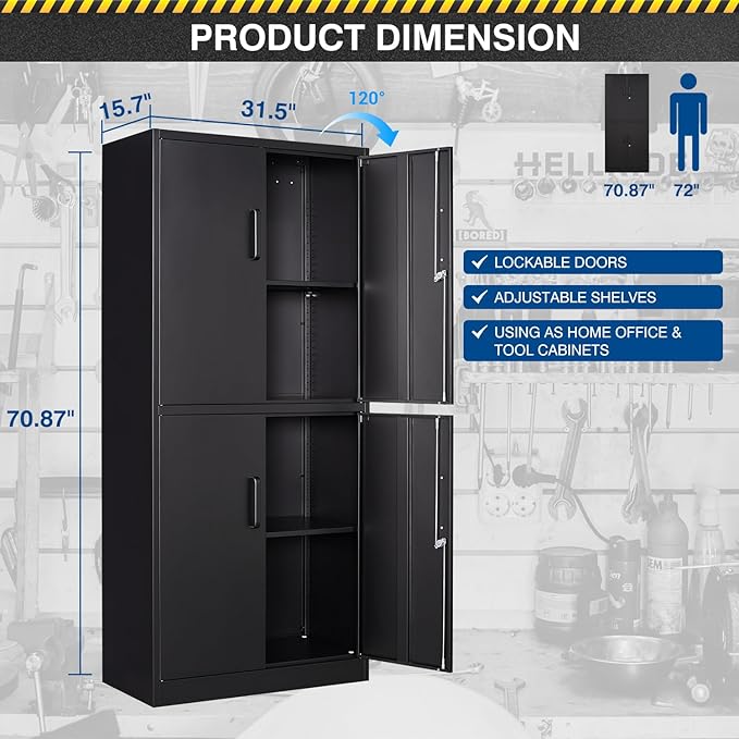 71” Metal Storage Cabinet-Lockable File Garage Tool Cabinets - Image 3