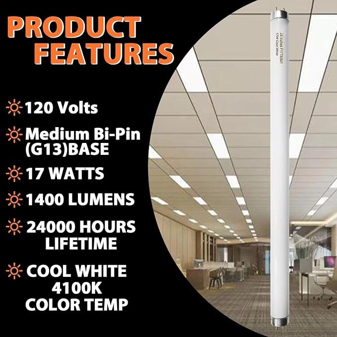 8 Pack 24 inch F17T8/841 17 Watts Light Bulb, 2 Foot Straight Fluorescent Tube - Image 8