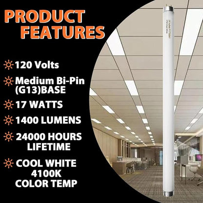 8 Pack 24 inch F17T8/841 17 Watts Light Bulb, 2 Foot Straight Fluorescent Tube - Image 8