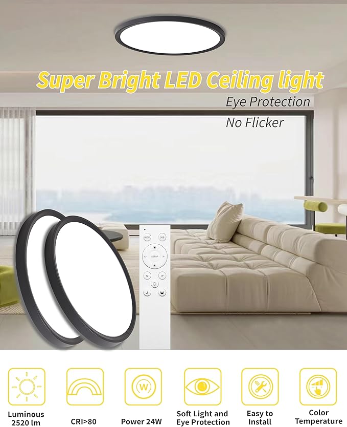 4Pack 12 Inch Remote Control Dimmable LED Flush Mount Ceiling Light Panel - Image 2