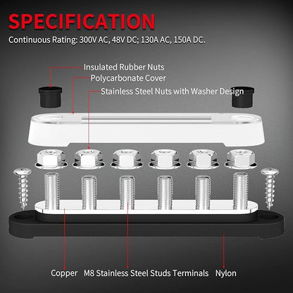 DAIERTEK 12V Bus Bar 6 x 5/16" Terminal Studs 12 Volt Power Distribution Block - Image 3