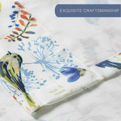 Bird Print Tie-Up Valance for Kitchen, 52 x 18, 1 Panel, Blue | Rod Pocket Top, Soft Botanical Style, for Bedroom and Dining Room Windows, Glare Reduction, Easy to Clean, Machine Washable