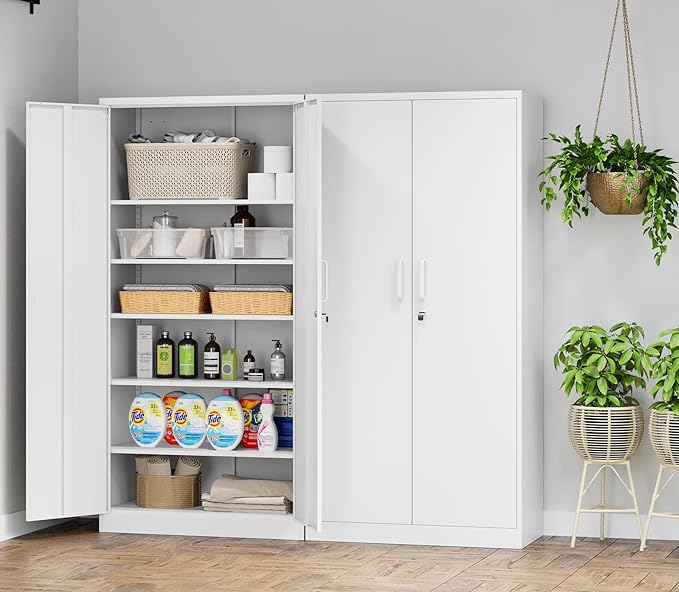 MIIIKO 72" White Metal 5-Shelf Cabinet - Image 2