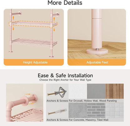 ONBRILL H3 Wall Mounted Closet System, Expandable Industrial Pipe Clothes Rack - Image 7
