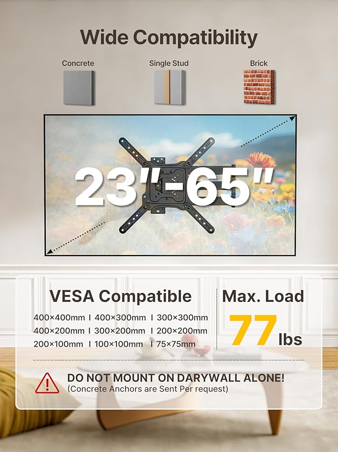 monTEK Long Arm TV Wall Mount for Most 23-65 Inch TVs, 29 Inch Long Extension - Image 7