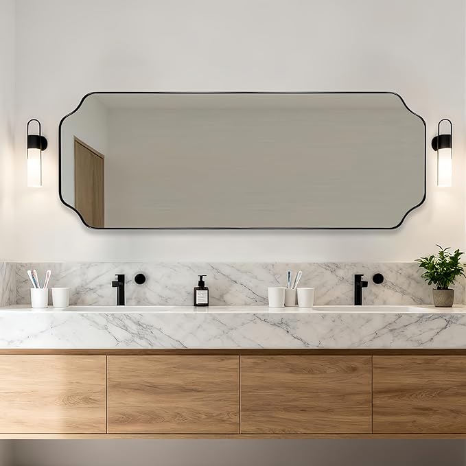ANDY STAR 18" x 48" Full Length Mirror, Large Black Scalloped Bathroom Mirror - Image 3